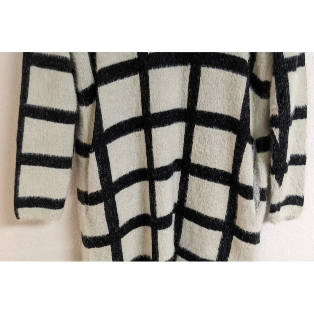 Women's Fashion Apparel & Accessories Black/White Long Duster Open Sweater S/M - Picture 8 of 9